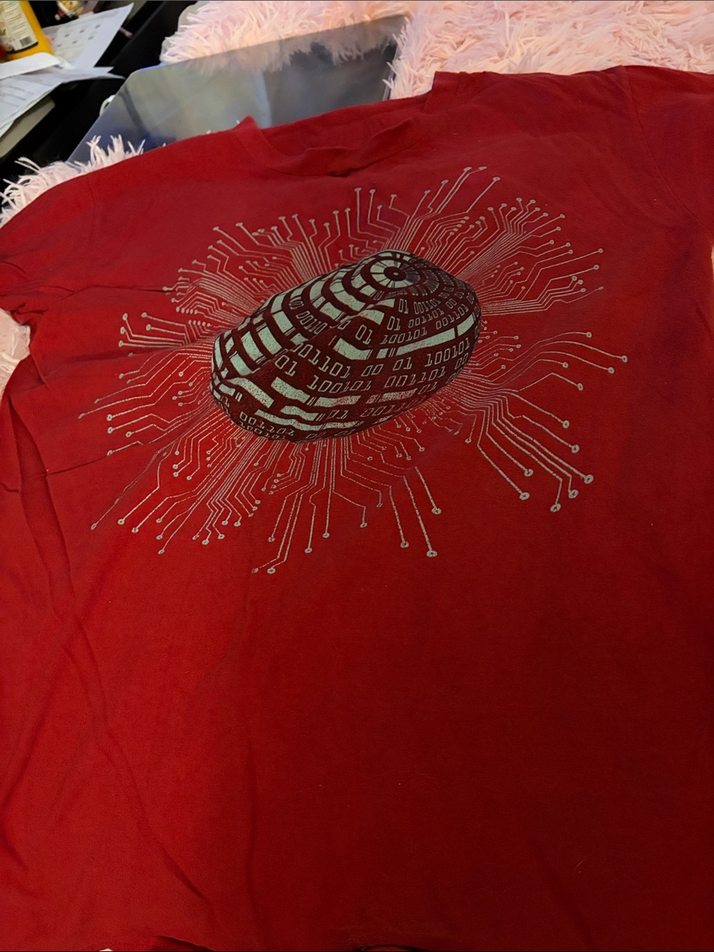 Ruby Rd. Red Graphic Button Down Shirt with Circuit Shell Motif